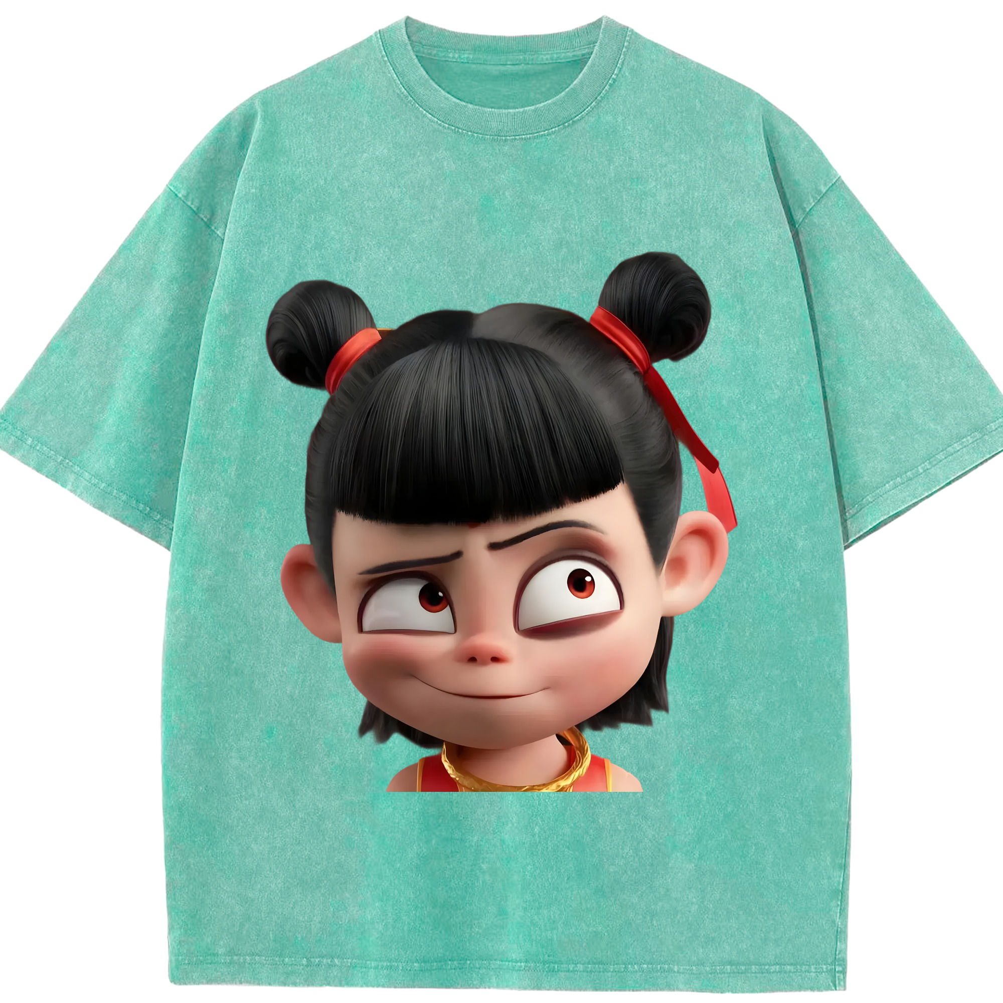 （画像用） Ne Zha 2 ナタ 魔童の大暴れ 綿100% ヴィンテージ風 半袖Tシャツ（フロントプリント）